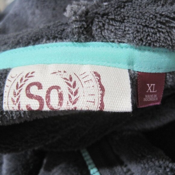 SO Faux Fur Gray/Green Trim Metro Zip Up Jacket With Sherpa Hood Size X-Large - Picture 9 of 9